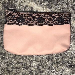 Ipsy pink and black lace makeup bag NWOT